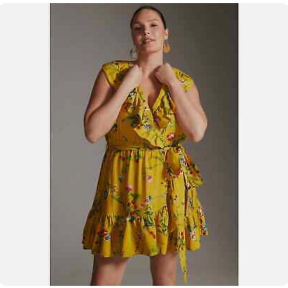 Anthropologie Maeve Golden Wrap Mini Dress - Picture 2 of 9